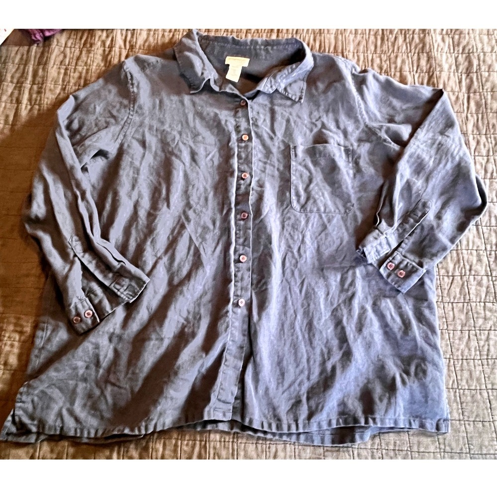 Bridgewater Studio 100% Linen Button Down Shirt Womens 3X Blue Gray Long Sleeve